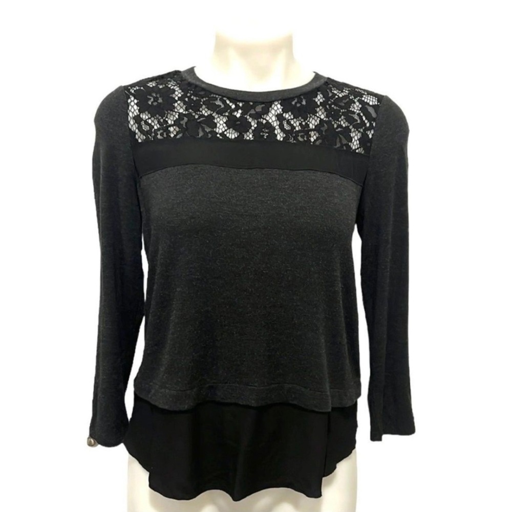 Rebecca Taylor black and gray knit and lace top, size small